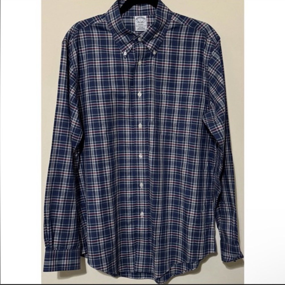 Brooks Brothers Button Down Shirt ~ Mens Large Regent Fit ~ Maroon/Blue/White